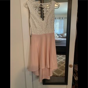 Juniors 3/4. White lace blush flare dress